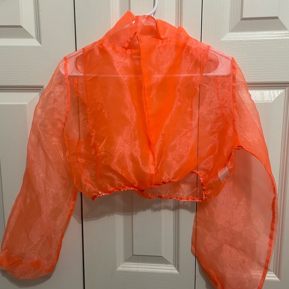 Women’s bright orange sheer top. Brand love J size M
